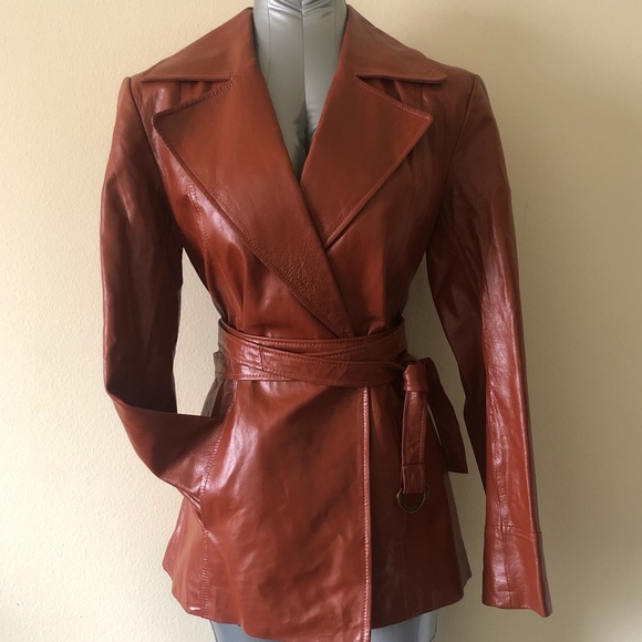 Edgy Retro Leather Wrap Jacket w/ Self-Tie Belt - Picture 3 of 8